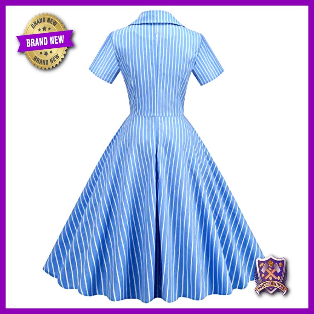 Vintage Notched Lapel Swing Dress Retro Cocktail Party Elegant Knee Length - Picture 4 of 7